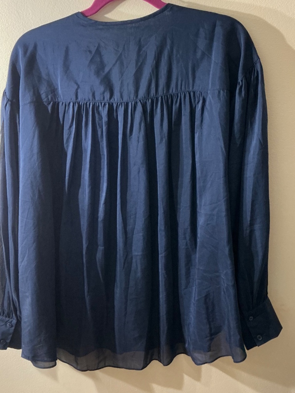 NWT Quince Sheer Cotton Silk Voile Navy Blouse XL - Picture 5 of 7